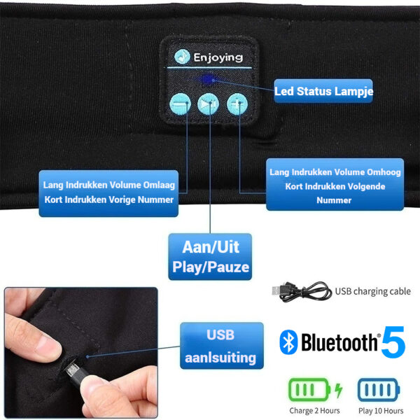 Slaapmasker Grijs_Zwart 3 Slaapmasker Zwart met Bluetooth